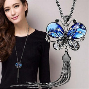 Long Chain Butterfly Crystal Necklace