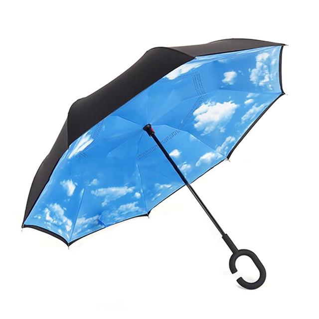 Windproof Reverse Umbrella Self Stand Wind Proof C-Hook Hands