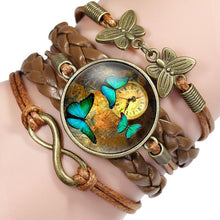 Vintage Blue Butterfly Multilayer Glass Leather Bracelet